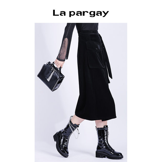 Lapargay Napaja 2023 new women's black skirt personalized fashion asymmetrical mid-length skirt