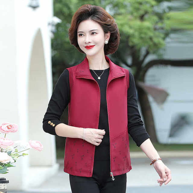 2024 New Spring and Autumn Clothing Middle-aged Moms Vest Jacket 40 and 50 Years Old Casual Simple Versatile Vest Cardigan for Outerwear