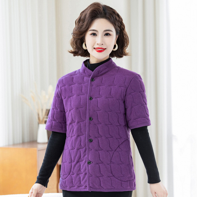 Middle-aged and elderly mothers' velvet warm cotton coat for women autumn and winter new short-sleeved vest and cotton-padded jacket solid color bottoming German velvet vest