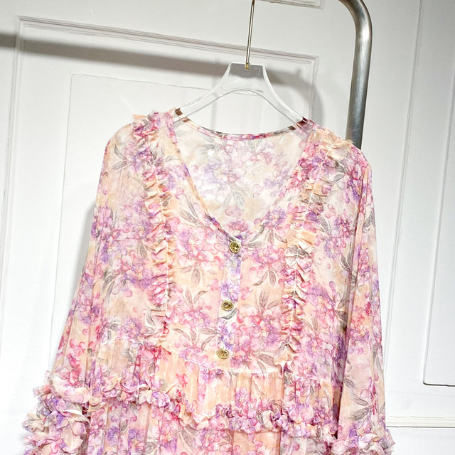 Robe Chiffon Forever 21 Col V Fleurie - Taille Petite (PS) - Occasion Très Bon État