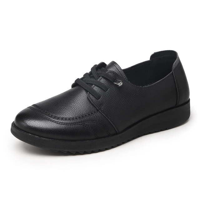 Wangnai genuine leather soft-soled mother's single shoes, flat-soled, comfortable, lace-free women's shoes, middle-aged and elderly non-slip large size leather shoes on clearance