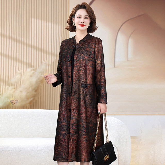 Spring and autumn new high-end women's windbreaker deerskin velvet coat mom fashion middle-aged and elderly temperament long coat outer wear for women
