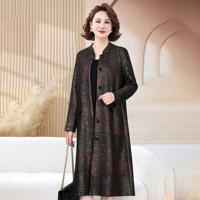 Spring and autumn new high-end women's windbreaker deerskin velvet coat mom fashion middle-aged and elderly temperament long coat outer wear for women