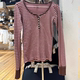 BM light pink striped long-sleeved T-shirt official website Spring and Autumn new casual versatile round neck five-button inner top for women