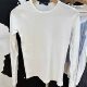 BM hollow net Eye long -sleeved T -shirt women's official website spring and autumn new white lace round necklasses slimming thin top
