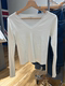 BM official website lace V -neck long sleeve T -shirt spring and autumn is full of thin casual solid colors set pure cotton white lady top