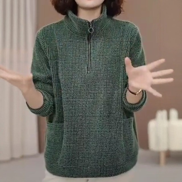 New winter fashion women's half-zipper plush top fashionable middle-aged mother loose meat covering plus velvet sweatshirt
