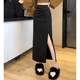 
Designed slit skirt with high waist irregular mid-length autumn and winter slimming new black fashionable pleated one-step skirt