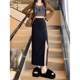 
Designed slit skirt with high waist irregular mid-length autumn and winter slimming new black fashionable pleated one-step skirt
