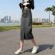 
High-waisted design-sensing denim skirt women's skirt 2024 summer new slit slim small A-line midi skirt