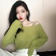 Spring long-sleeved one-length neck off-shoulder top perspective sun protection wrinkle chiffon shirt blouse air conditioning shirt short top for women