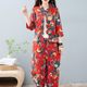 Northeast large flower summer suit fashionable printed shirt short jacket women's bloomers ethnic style cotton and linen two-piece set