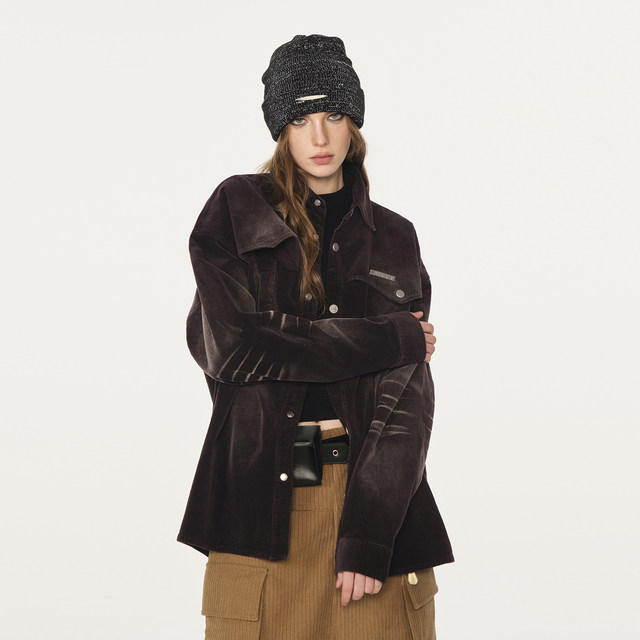 FORNINES used washing corduroy long-sleeved shirt men and women fashion brand spring and autumn American retro jacket jacket
