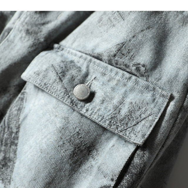 Spring brand discounts Personalized street high waist printing and dyeing multi-pocket denim hip short skirt for women 335