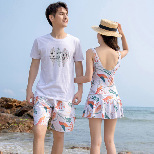 
Men's beach pants couple's beach honeymoon vacation suit swimsuit women's one-piece skirt style conservative quick-drying hot spring swimwear