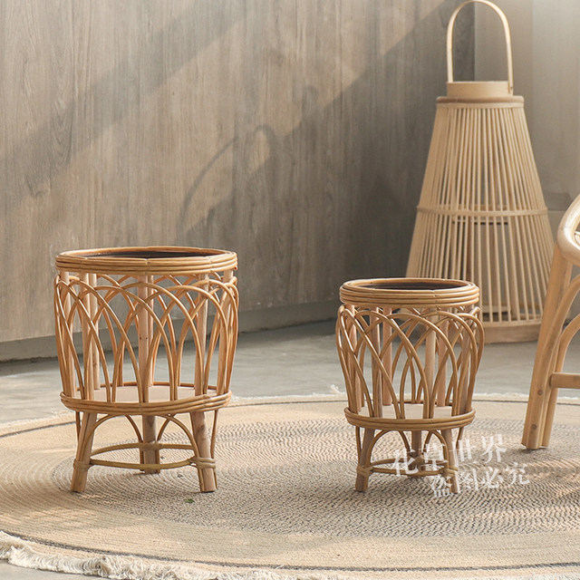 Nordic simple rattan floor-standing flower stand plastic rattan woven flowerpot flower basket living room home decoration ornaments balcony garden