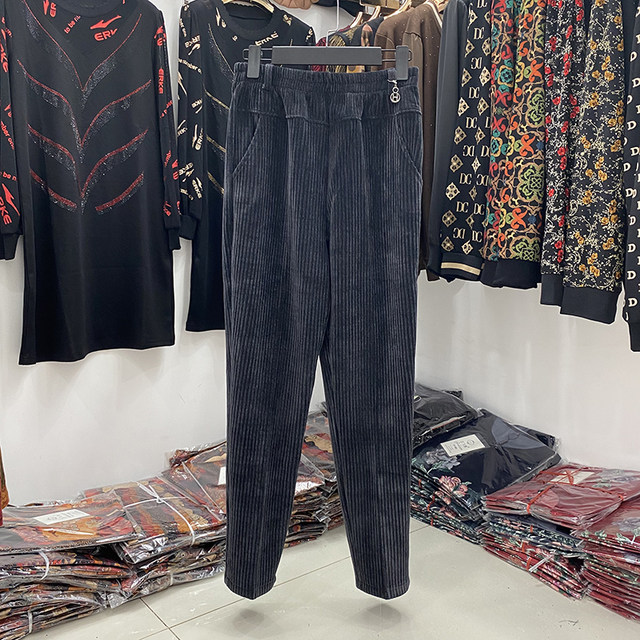 Middle-aged and elderly elastic waist 2021 corduroy autumn trousers 40-year-old women's thick pants 50-year-old straight-leg pants for mothers