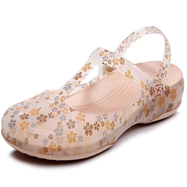 VEBLEN Croc Shoes Women's Summer Fashion Non-Slip Beach Shoes Soft Bottom Student Jelly Slippers Wedge Sandal Slippers for Outerwear