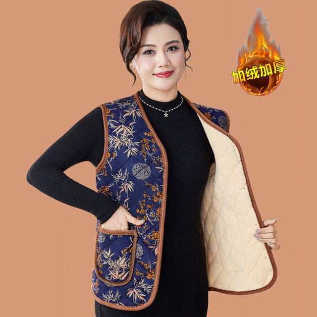 Middle-aged and elderly women's vests, women's cotton vests, velvet thickening vests, winter clothes, mother's warm waistcoat jackets, vests