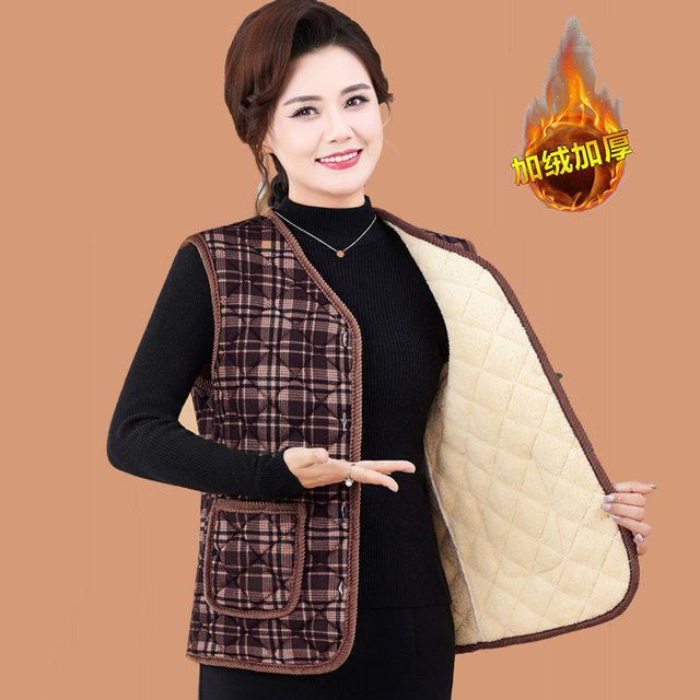 Middle-aged and elderly women's vests, women's cotton vests, velvet thickening vests, winter clothes, mother's warm waistcoat jackets, vests