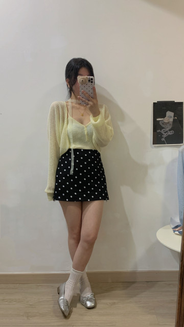 AME2025 summer new Korean version versatile slim 2 side zipper polka dot suit skirt A-line skirt hip short skirt
