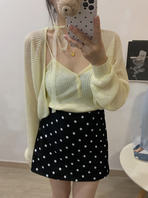 AME2025 summer new Korean version versatile slim 2 side zipper polka dot suit skirt A-line skirt hip short skirt
