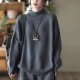 New autumn purple half turtleneck cotton thread sweater for women loose large size meat covering casual versatile pullover knitted thread