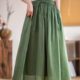 Literary elastic waist versatile double-layer large hem skirt slim and tied A-line ramie skirt for women 2025 summer new style