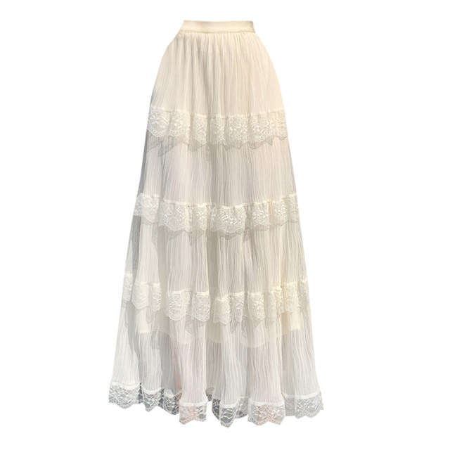 
Lace spliced ​​skirt women's umbrella skirt summer new loose long skirt white cake skirt a line big skirt