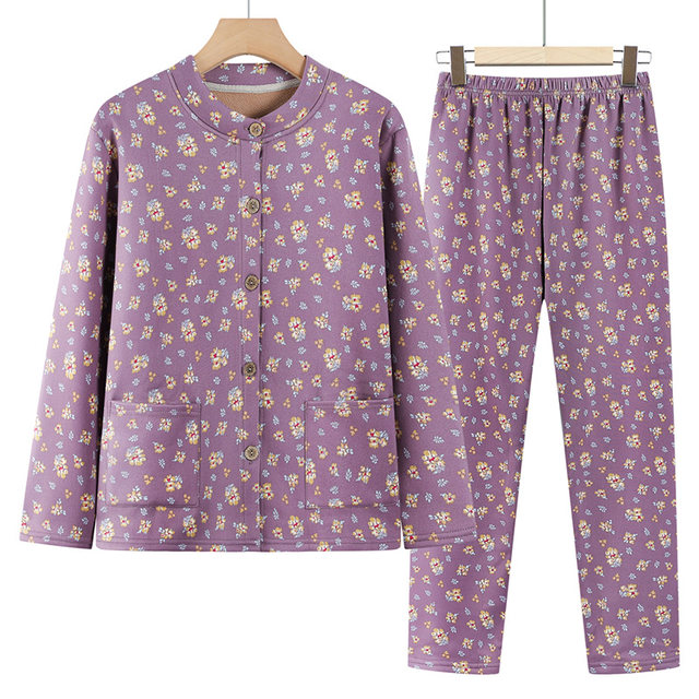 Middle-aged and elderly thermal underwear set for mothers, German velvet autumn clothes, grandma's autumn and winter velvet thickened cardigan clothes