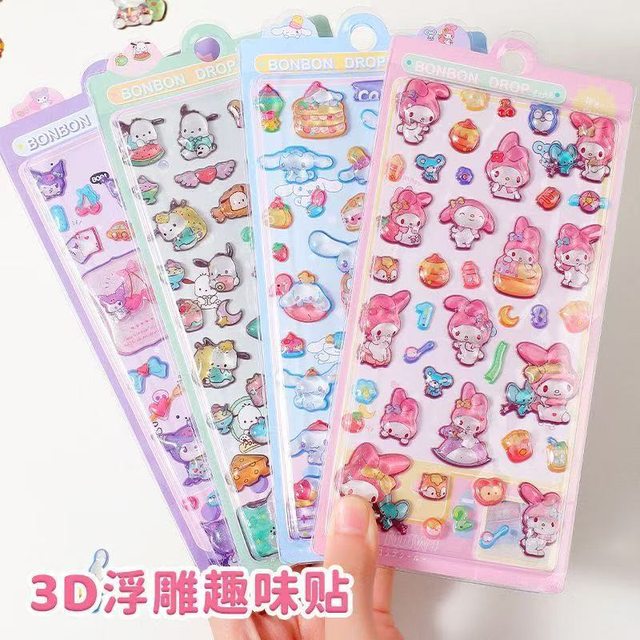 Sanrio 3D relief stickers gem stickers Melody Kuromi stickers children's handbook painting hollow princess acrylic