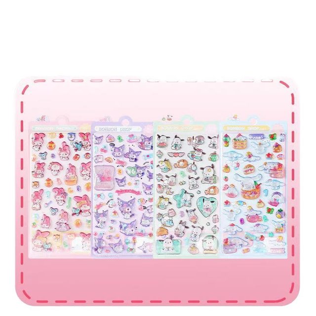 Sanrio 3D relief stickers gem stickers Melody Kuromi stickers children's handbook painting hollow princess acrylic