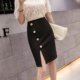 Retro high waist thin and simple button split -to -half skirt new autumn versatile hip skirt solid color slim skirt