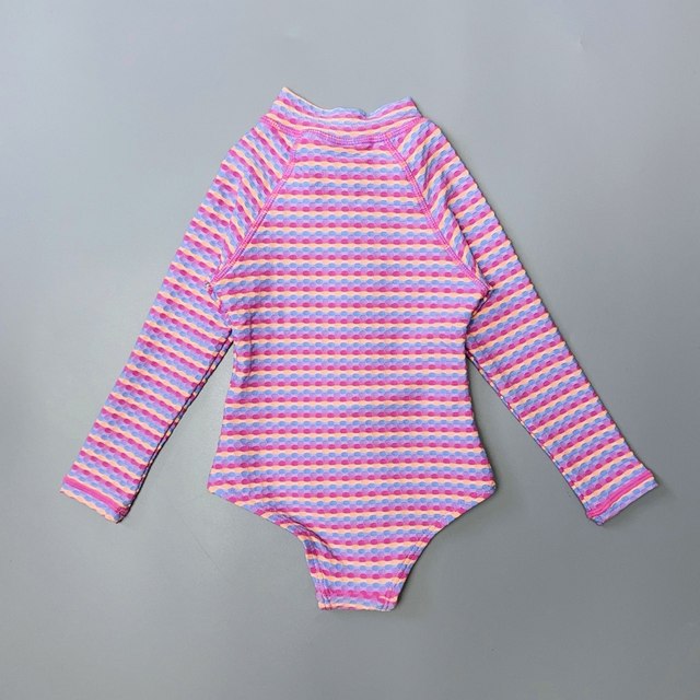 Amber single triangle children's swimsuit puff sleeve split girl's seaside fashionable zipper surfing and playing with water