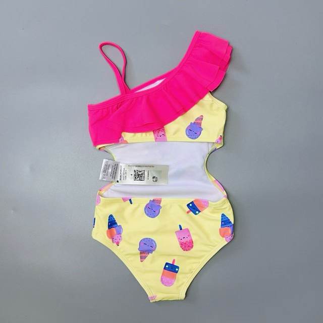 Amber single children's one-piece girl triangular split fashion off-shoulder princess lotus leaf territorial seaside swimsuit