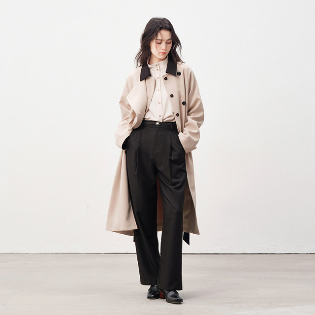 Next Weekend Glow Time Flying Bird Contrast Color Spliced ​​Long Trench Coat