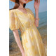 
Ruochao large size women's clothing 2025 summer new French V-neck printed dress with short sleeves waist-hugging fat MM