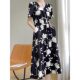2024 new summer acetate satin V-neck short-sleeved dress for women French high-end temperament belt to slim waist