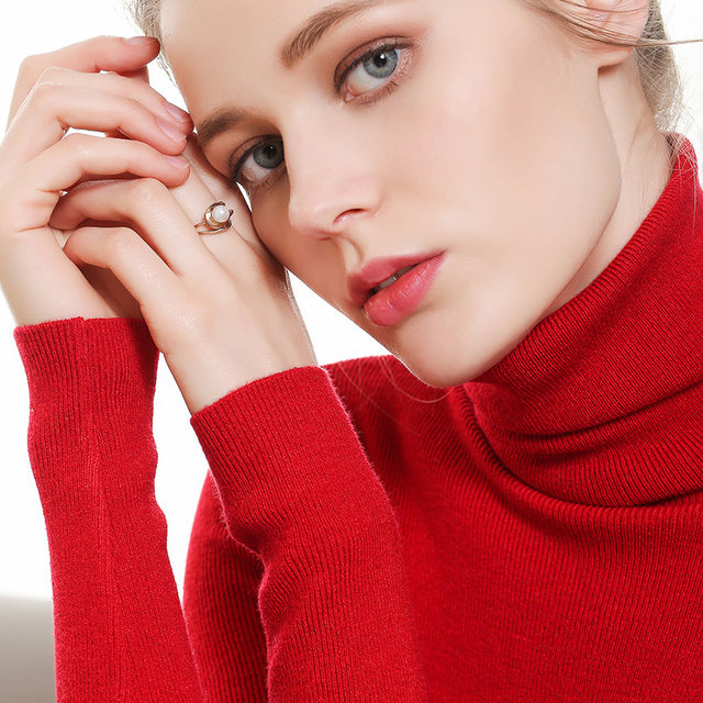 Autumn red cashmere winter turtleneck sweater female Internet celebrity tight pile collar bottoming shirt slim wool sweater thin section