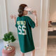 Korean cartoon digital printed student physical shirt female large size loose medium long green cotton short -sleeved T -shirt skirt summer