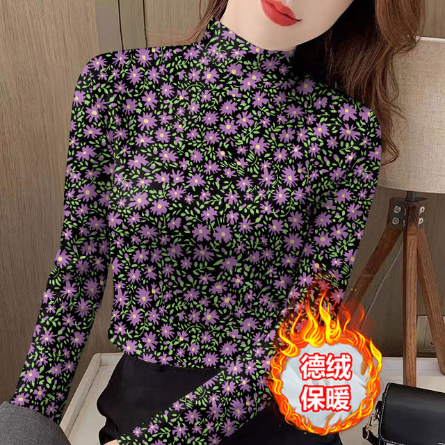 Autumn and winter virtue bottoming shirt explosion, warm T -shirt, semi -high neck, thinner, middle -aged and elderly long -sleeved top all -in -one
