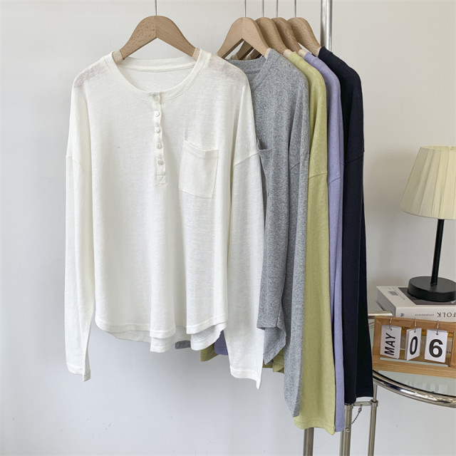 Button pocket design sense snowflake round collar long sleeve sunscreen female purple loose, lazy style pure color air -conditioned shirt female