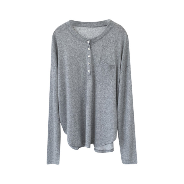 Button pocket design sense snowflake round collar long sleeve sunscreen female purple loose, lazy style pure color air -conditioned shirt female