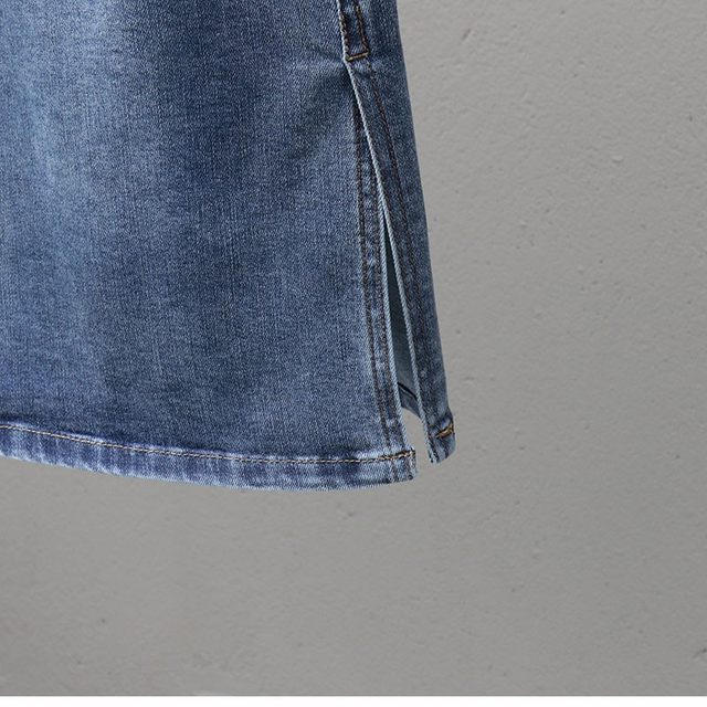 Spring and summer denim skirt for women 2025 new high-waist elastic slimming mid-length side slit A-line skirt versatile skirt