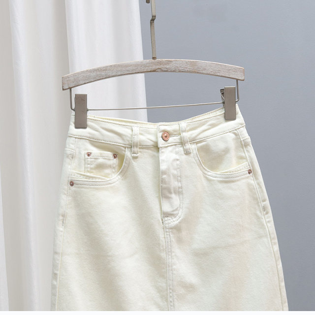 2025 spring and summer new high-waist denim skirt for women mid-length rear slit skirt versatile casual and fashionable hip-pack skirt