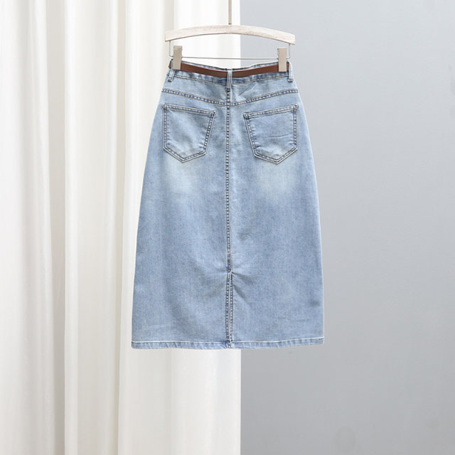 
Summer mid-length denim skirt for women 2025 loose slimming back slit skirt fashionable and versatile casual A-line skirt