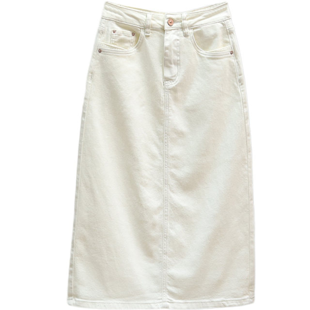 2025 spring and summer new high-waist denim skirt for women mid-length rear slit skirt versatile casual and fashionable hip-pack skirt