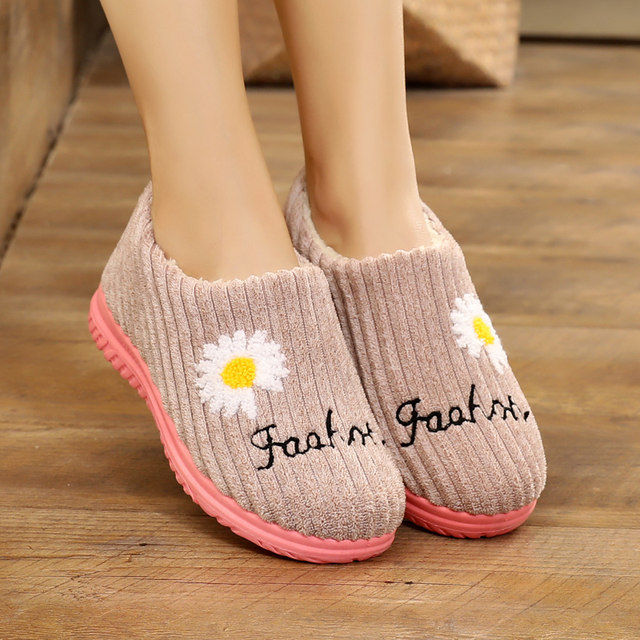 Winter women's cotton slippers, thick-soled plus velvet student shoes, warm confinement shoes, daisy couple indoor women's cotton shoes, mother's shoes