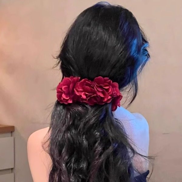 
HEY TAO Yi Mengling's same retro wine red flower banana clip temperament high-end hair accessories women's hair clip headdress