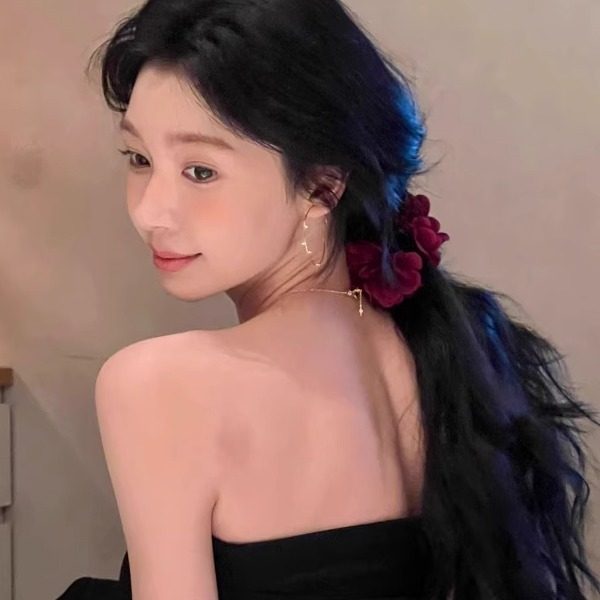 
HEY TAO Yi Mengling's same retro wine red flower banana clip temperament high-end hair accessories women's hair clip headdress